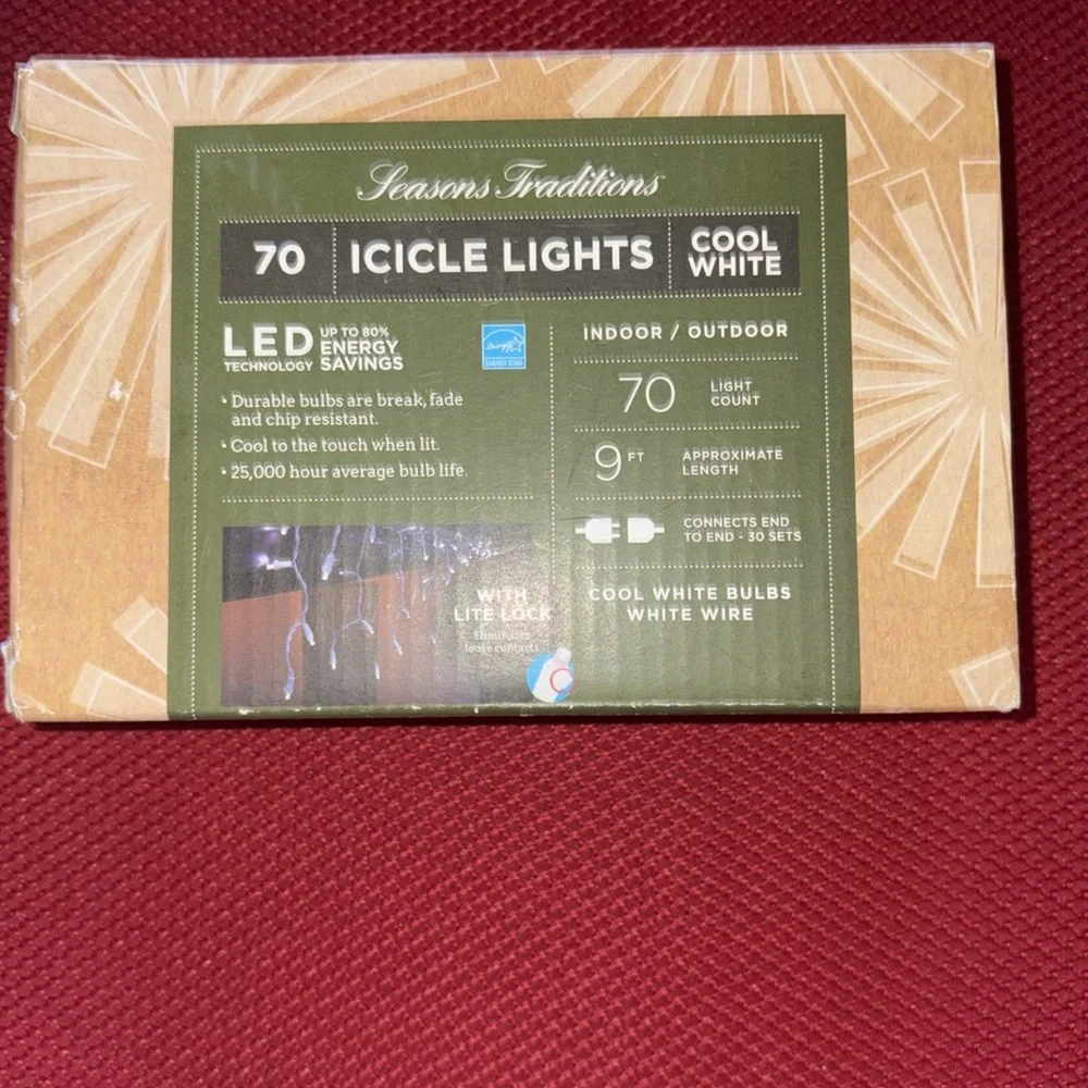 NIB White Wire Icicle Lights 340 Total Lights